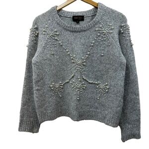Truth by Republic Women's Knit Silver Gray Pearl Pullover Sweater, PL